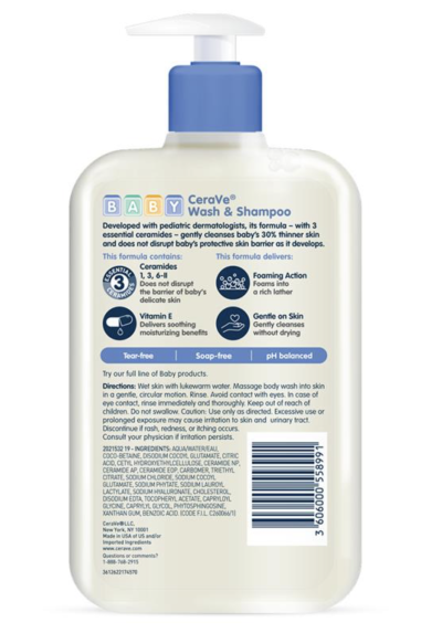 สบู่อาบน้ำและแชมพูเด็ก CeraVe Baby Wash Shampoo
